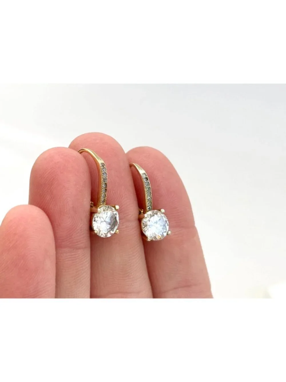Round Cut CZ Gold Overlay Minimalist 925 Sterling Silver Vintage Earrings